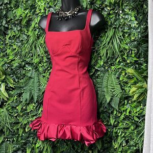 AEL AMY ENJOY LIFE Dress Women Small Red Ruffle‎ Hem Sleeveless Mini 2395